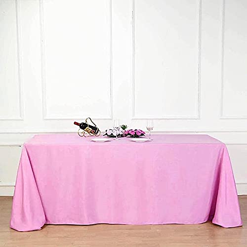 Balsacircle 90X132-Inch Pink Rectangle Polyester Tablecloth Table Cover Linens For Wedding Party Events Kitchen Dining